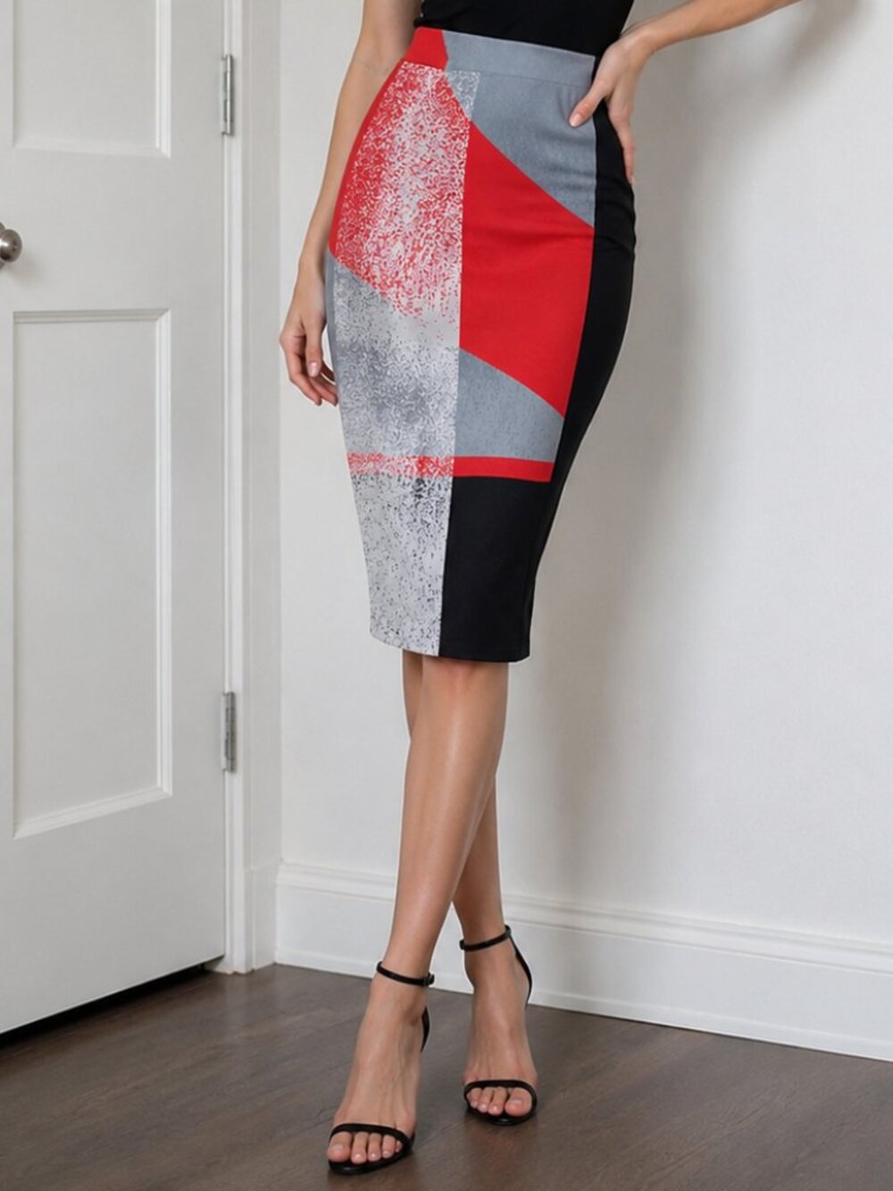 Ellen Tracy Navy and Coral Colorblock Pencil Skirt
